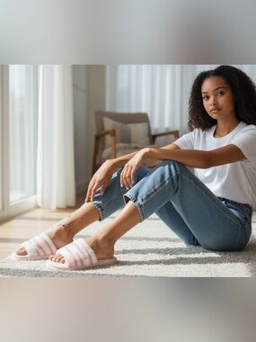 Pink and White Stripped Slippers